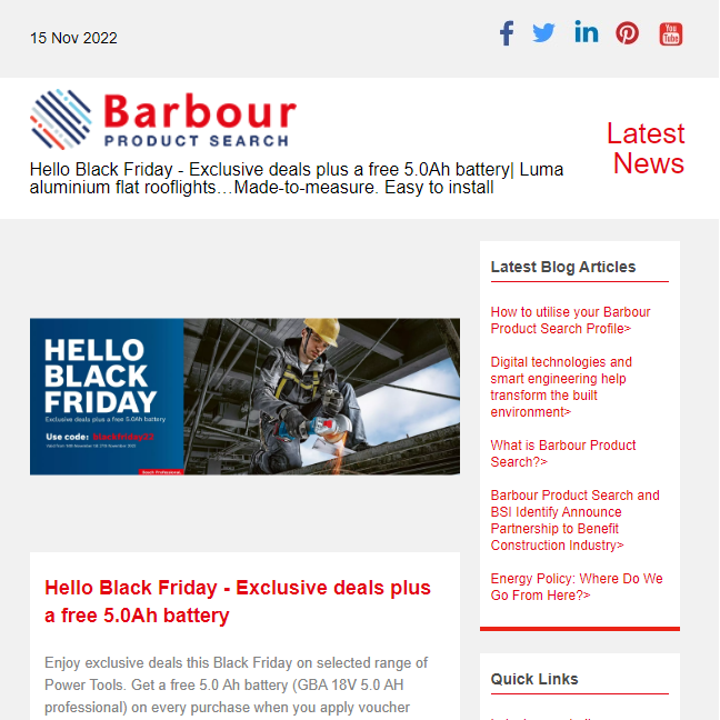 Hello Black Friday - Exclusive deals plus a free 5.0Ah battery| Luma aluminium flat rooflights…Made-to-measure. Easy to install